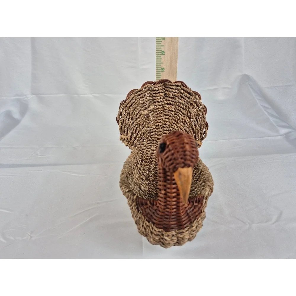Vintage Woven Turkey Basket Thanksgiving Centerpiece Wicker Seagrass Decor Brown